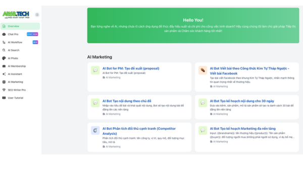 Giao diện AI168 với các template content